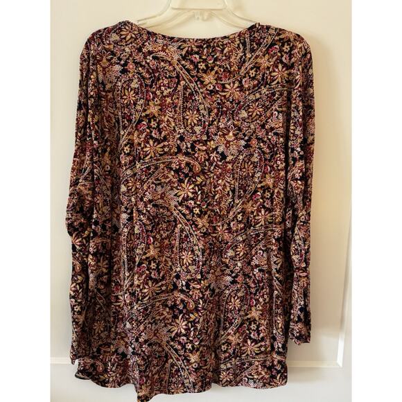 Lucky Brand 3X Top Tunic Shirt Floral Blue Gold Burgundy Boho Peasant LagenLook - Picture 4 of 10